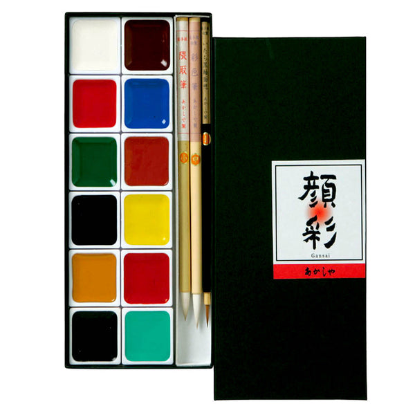 Akashiya Japanese Gansai Watercolor Palette Box - 24 Color Set