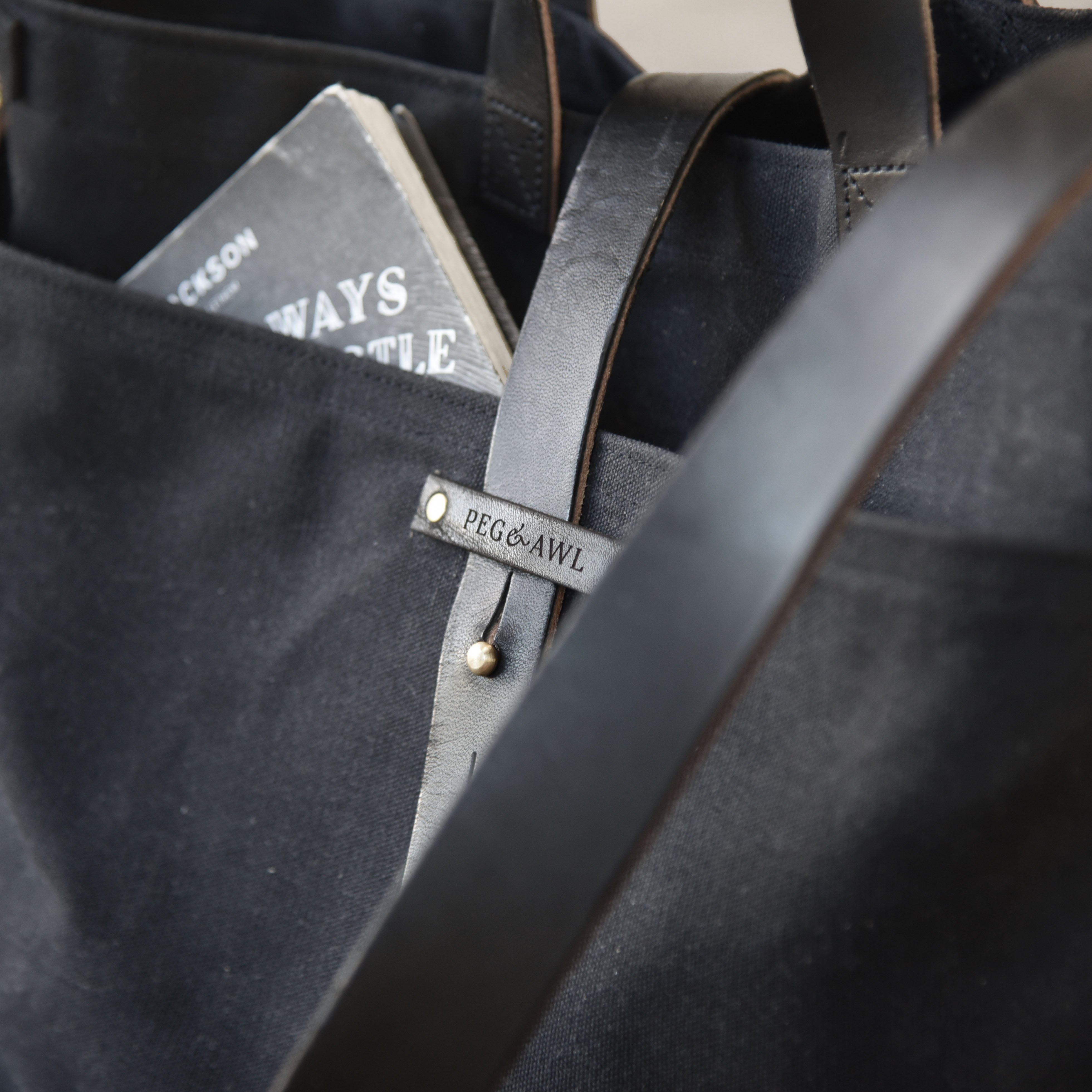 Large waxed canvas tote bag with leather handles / canvas market bag /  carry all bag COLLECTION UNIS