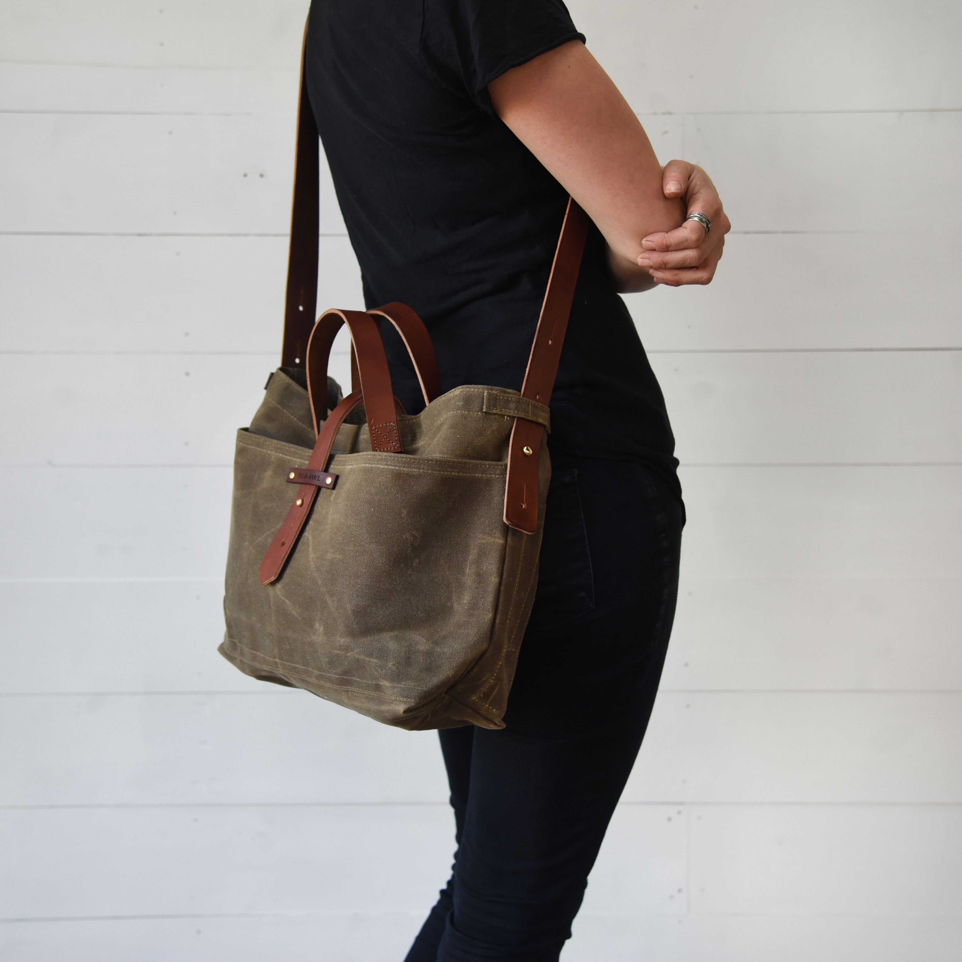 Large waxed canvas tote bag with leather handles / canvas market bag / carry  all bag COLLECTION UNIS